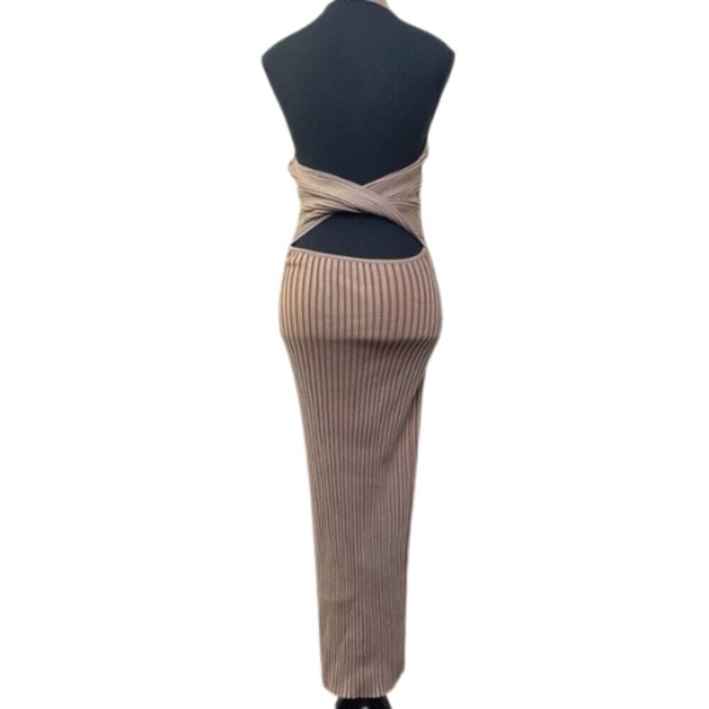 Sovere Womens 6 Halter Neck Bodycon Midi Dress Tan Color - Picture 4 of 7